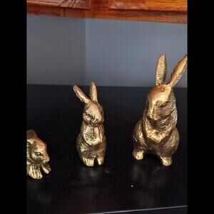 VINTAGE BRONZE FIGURINE STATUE 3 RABBITS HARES EASTER